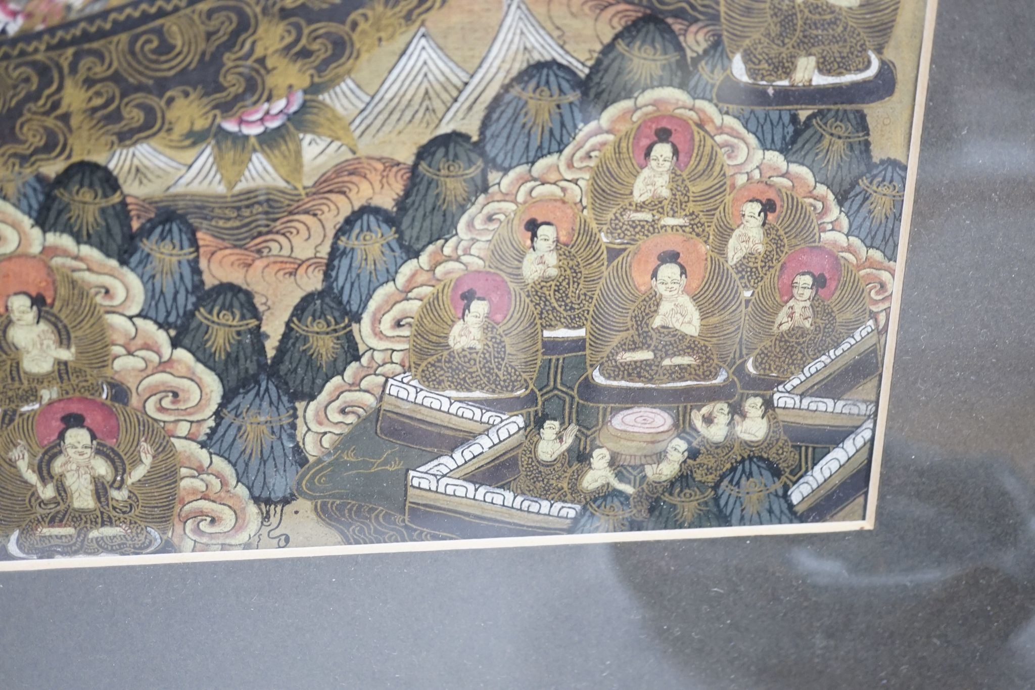 A painted thangka., 35 cms wide x 46 cms high.